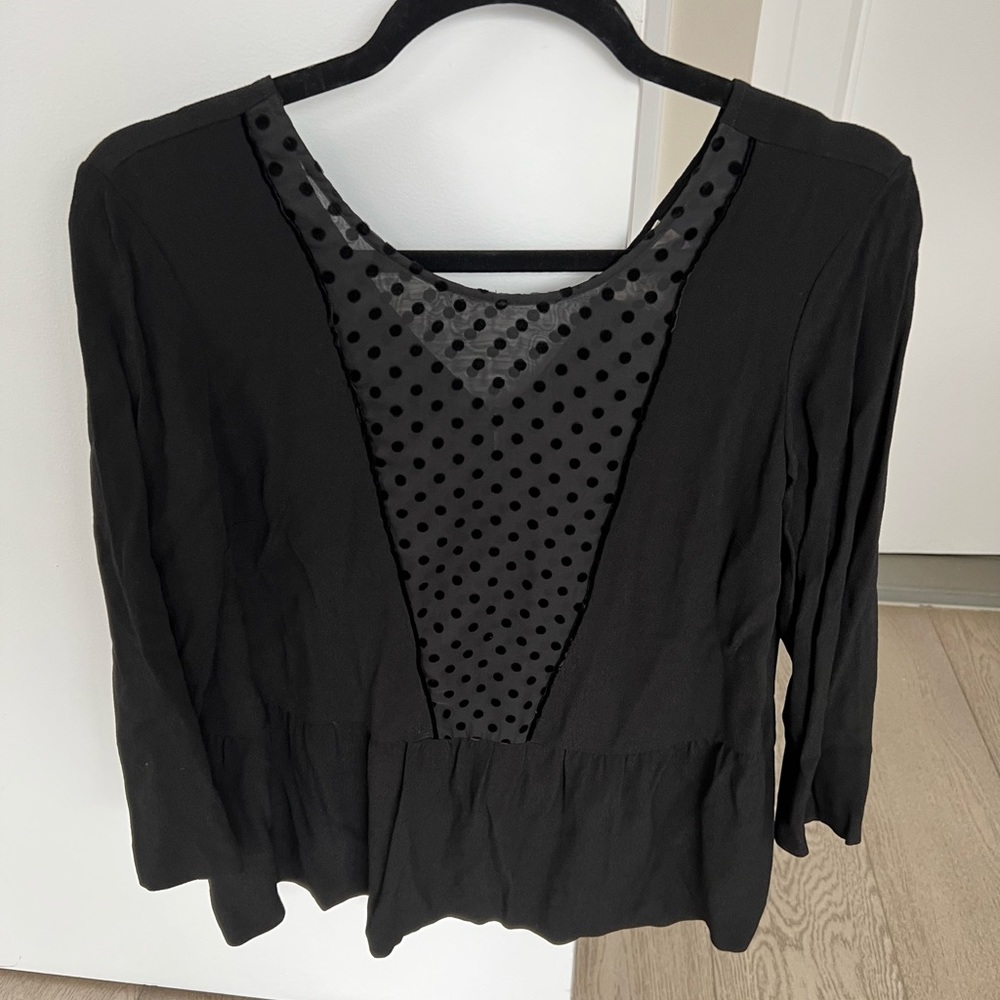 Sezane Black Blouse Sheer Lace Polka Dot size 36 - Picture 2 of 8